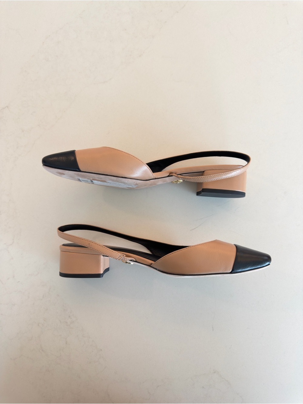 NWOT Veronica Beard Cecile Two-Tone Beige and Black Slingback Flats - Picture 4 of 7